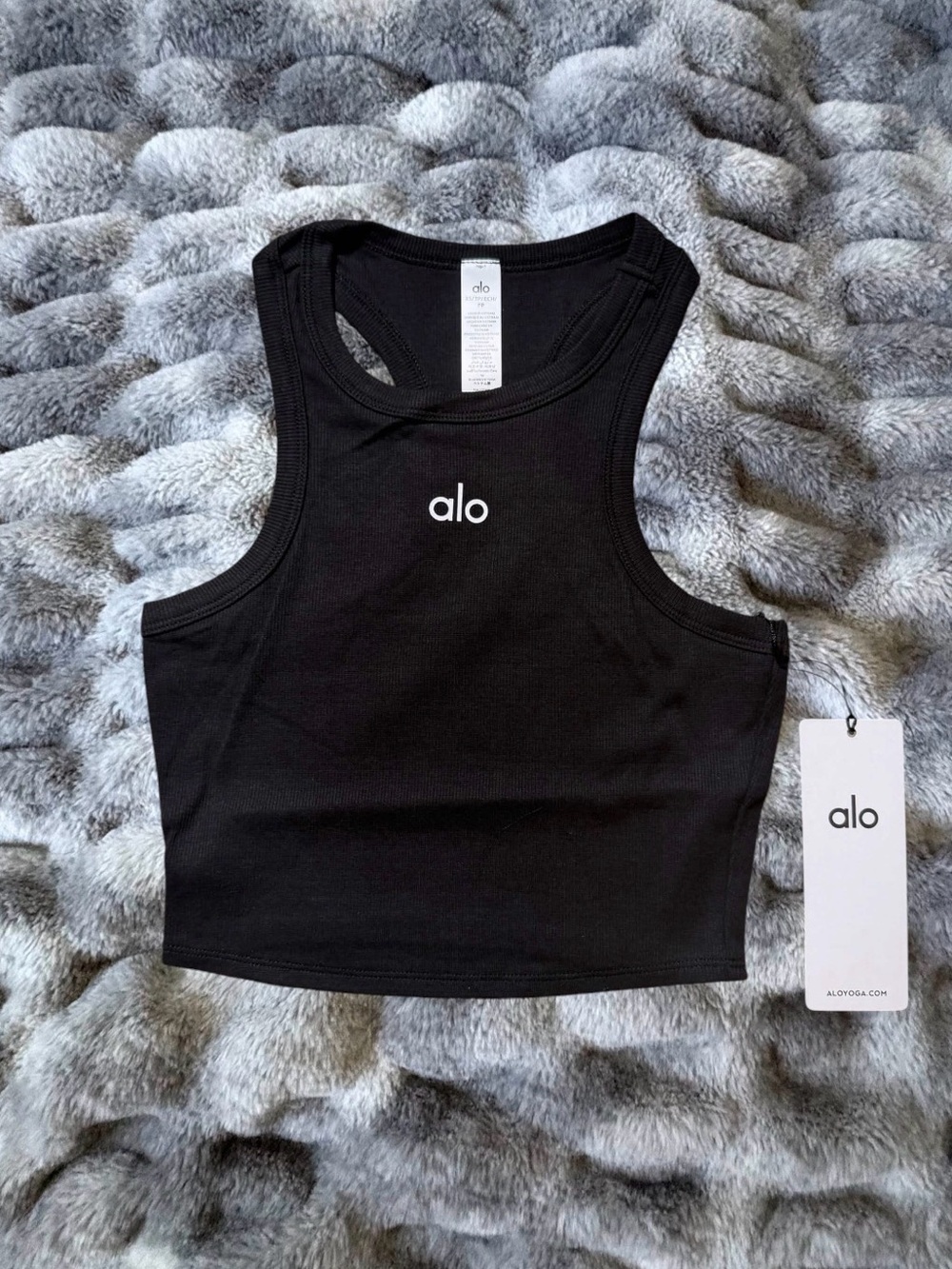 ALO Yoga Black Ribbed Racerback Crop Tank